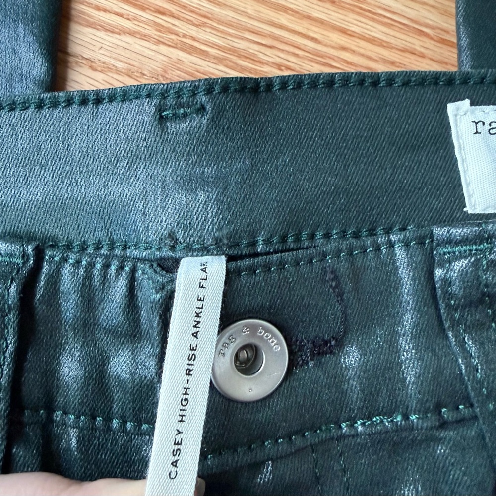 Rag & Bone Casey Ankle Flare Jeans Coated Pine Grove Green High Rise - Size 29 - Picture 4 of 11